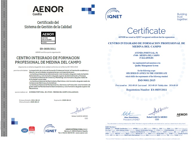 Certificados AENOR IQNET
